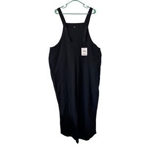 Fashion Clothing Black Cotton / Linen Blend Overalls